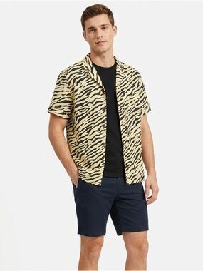EVERLANE The Poplin Short-Sleeve Shirt Tiger Stripe Sz Small Unisex Boho Cotton